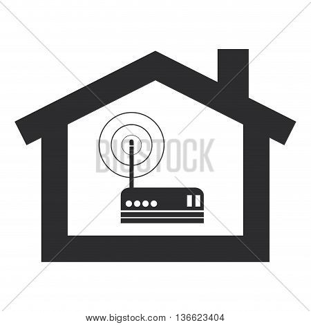 simple flat design wi-fi router inside house modem icon vector illustration