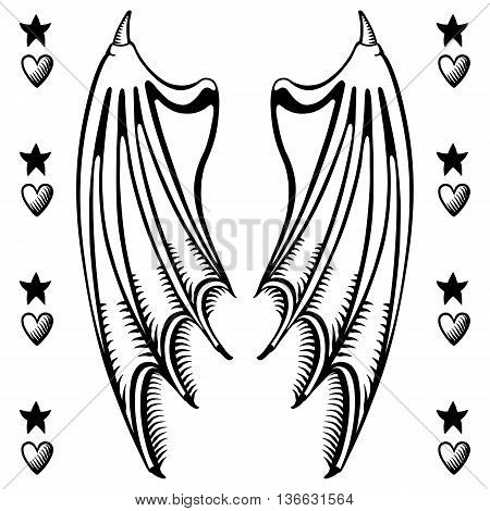 Vector illustration of devil's wings isolated on white background vector illustration. T-shirt design