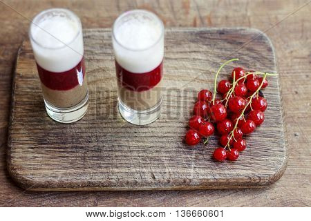 Fresh Milk, Strawberry, Blueberry And Banana Drinks On Wodeen Table, Assorted Protein Cocktails With