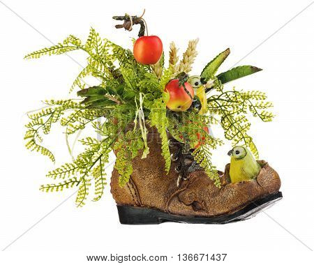 Floral Arrangement Made Of Artificial Flowers And Fruits.