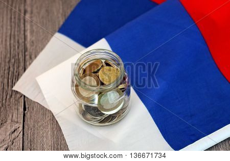 Money on the Russian flag. Russian money.