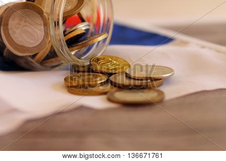 Money on the Russian flag. Russian money.