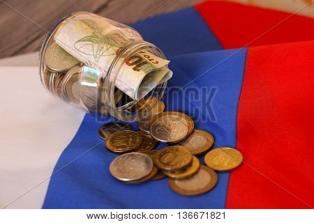 Money on the Russian flag. Russian money.