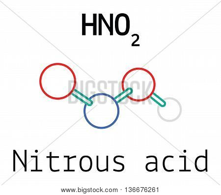 HNO2 nitrous acid 3d molecule isolated on white