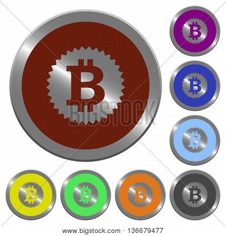 Set of color glossy coin-like bitcoin sticker buttons.