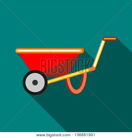 Red wheelbarrow icon in flat style on a turquoise background