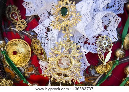 QUARTU S.E., ITALY - May 12, 2012: Open Monuments 2012 - Sardinia - Sardinian and special jewels of a traditional Sardinian costume