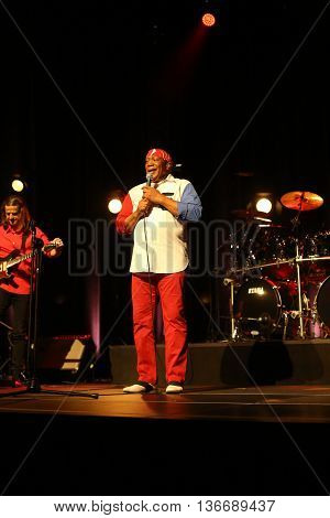 CRACOW POLAND - MARCH 16 2016: Famous American drummer Billy Cobham live on stage in ICE Cracow Poland