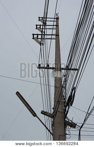 Eletricity line and electricity post  the cable on pole