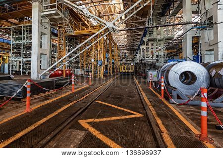 Interior of workshop in a plant that manufactures agricultural equipment