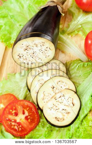 Image of fresh eggplant cut on slices
