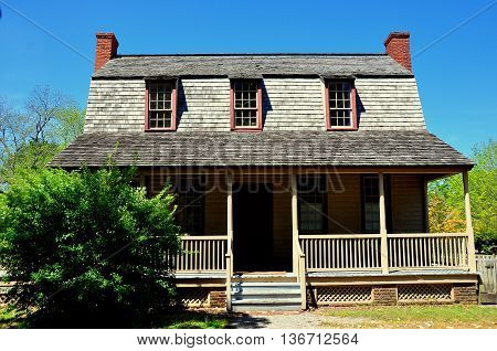Bath North Carolina - April 25 2016: 1790 Van Der Veer Dutch Colonial Home with gambrel roof and three dormers *