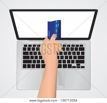 Laptop computer with receipt, credit card. Vector illustration eps 10
