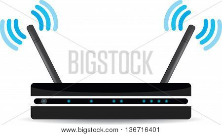 Wireless Wi-Fi router on white background. Vector illustration