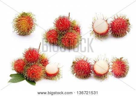 Rambutan Fruit Collection On White Background
