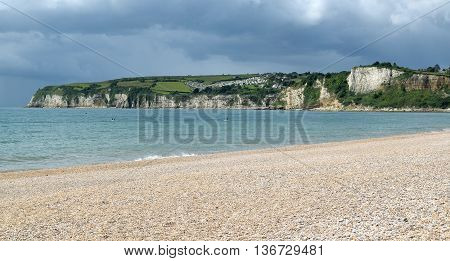 Pebbles on Jurassic Coast in Seaton town, Devon