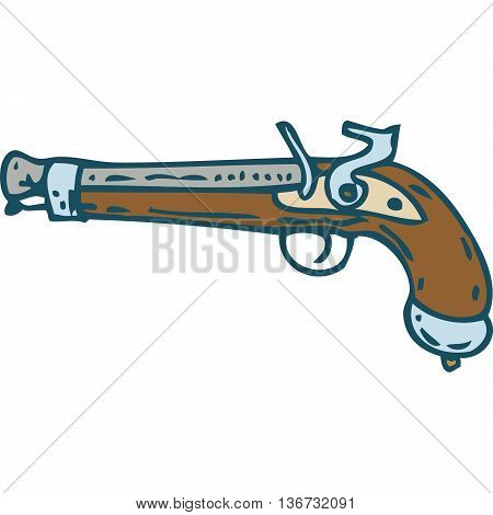 Vintage Flintlock Pistol or Musket. Isolated on a White