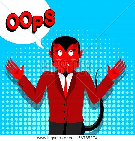 Red Devil Speak Oops. Surprised By Demon. Satan Is Perplexed. Style Of Pop Art. Bubble For Text. Luc