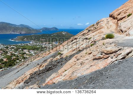 Aerial view of Vulcano one of the Aeolian Islands near Sicily Italy