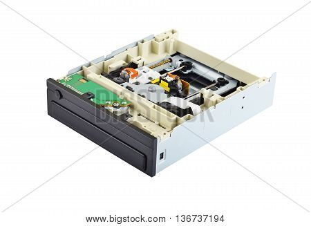 Detailed view of the inside of DVD disk drive (cd-rom)