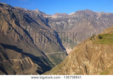 View Of Colca Canyon From Overlook Near Cabanaconde In Peru