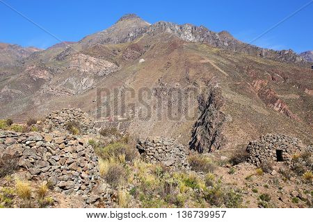 Pre-incan Round Houses Named Colca Near Chivay In Peru