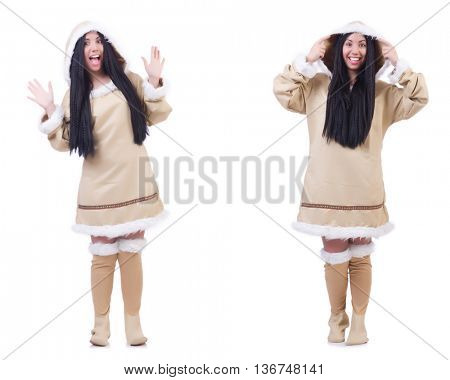 Eskimo woman isolated on the white