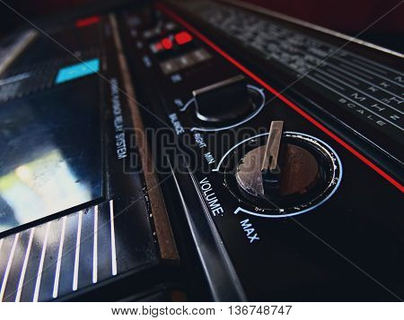 Old tape recorder play cassette audio vintage retro volume sound 80s 70s