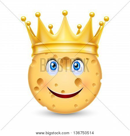 Golden crown on the head of cheese with smiling face