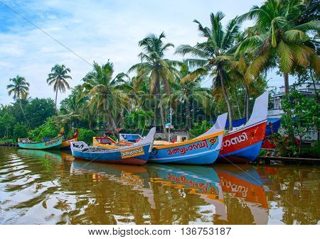 Kerala India - October 17: Indian fishing boats in Kerala on October 17 2014.