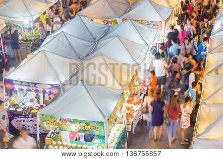 BANGKOK - MAY 22 2016: View from above of a night market in Ramkhamhaeng huamark district Bangkok.
