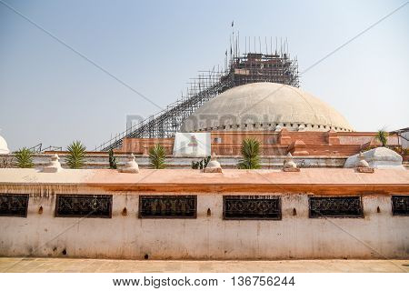 Boudhanath stupa under reconstruction after the major earthquake on 25 April 2015. Boudhanath is one of famous place in Nepal and the largest ancient stupa in the world