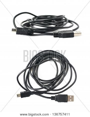 Folded USB to micro USB adapter cable isolated over the white background, set of two different foreshortenings