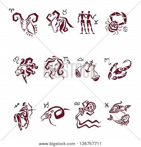 Twelve Zodiac icon. Horoscope Zodiac Star signs. Astrological Illustrations
