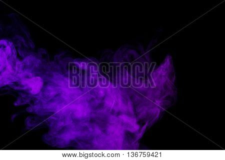 Abstract art. Purple smoke hookah on a black background. Inhalation. The steam generator. The concept of poison gas. Gas.