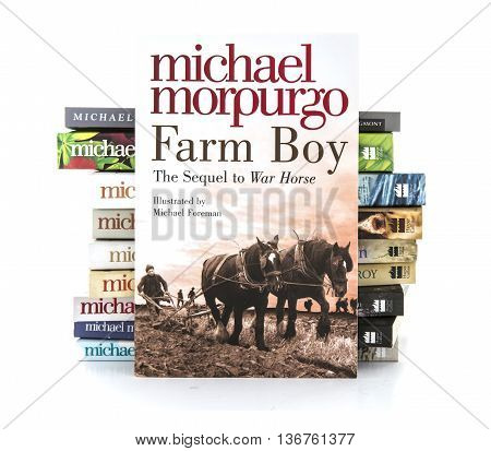 SWINDON UK - JULY 11 2016: Farm Boy by Michael Morpurgo on a white background
