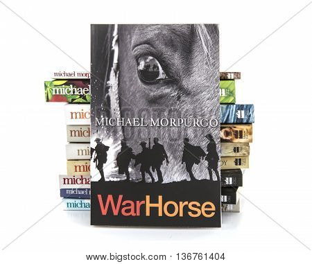 SWINDON UK - JULY 11 2016: War Horse by Michael Morpurgo on a white background