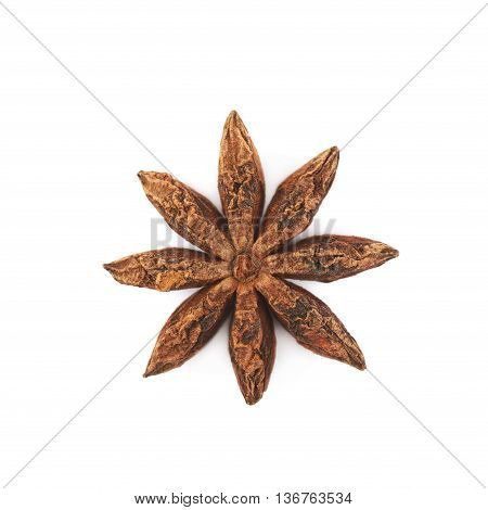 Single Chinese star anise seed isolated over the white background