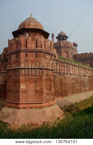 Walls And Tower Of Red Fort (lal Qila) Delhi - World Heritage Site. Delhi, India