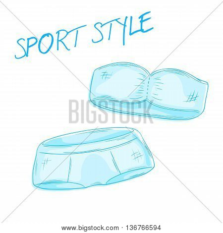 vector hand drawn blue lace bra and panties isolated on white backdrop.
