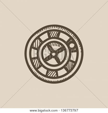 Roulette wheel vector sketch icon isolated on background. Hand drawn Roulette wheel icon. Roulette wheel sketch icon for infographic, website or app.