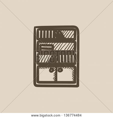 Bookcase vector sketch icon isolated on background. Hand drawn Bookcase icon. Bookcase sketch icon for infographic, website or app.