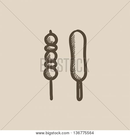Shish kebab vector sketch icon isolated on background. Hand drawn Shish kebab icon. Shish kebab sketch icon for infographic, website or app.