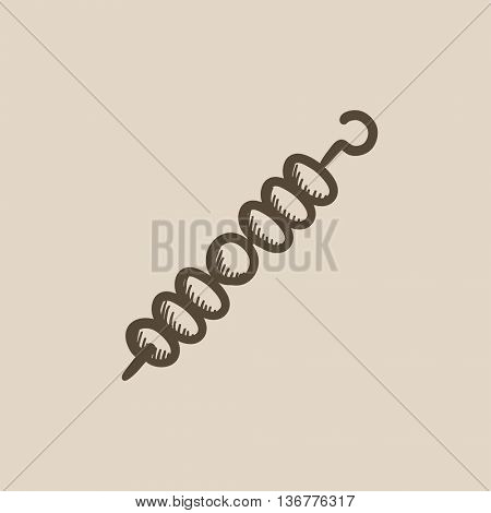 Shish kebab vector sketch icon isolated on background. Hand drawn Shish kebab icon. Shish kebab sketch icon for infographic, website or app.