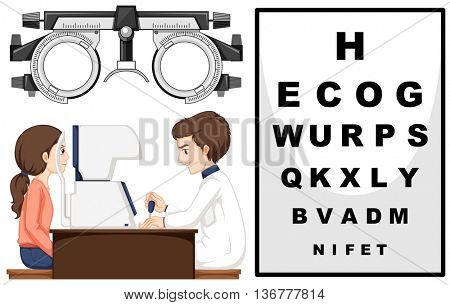 Eye doctor and patient illustration