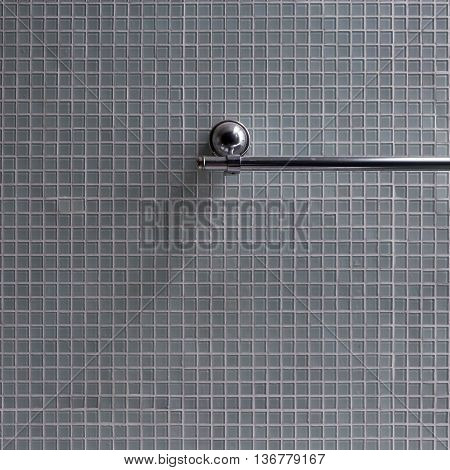 Bathroom, Stainless Steel Towel Rail In Bathroom With Mosaic Tile Wall Background