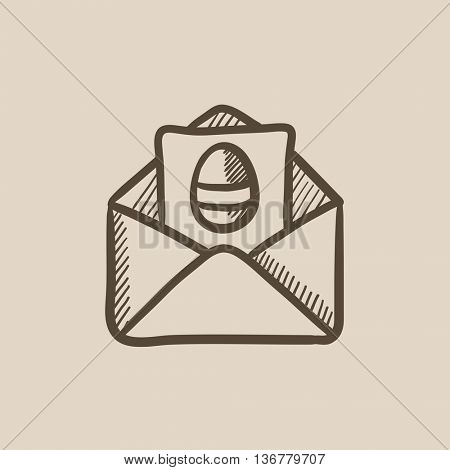 Easter greeting card in envelope vector sketch icon isolated on background. Hand drawn Easter greeting card in envelope icon. Easter greeting card sketch icon for infographic, website or app.