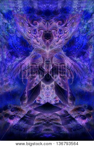 abstract background collage with psychedelic motive in blue violett tones.