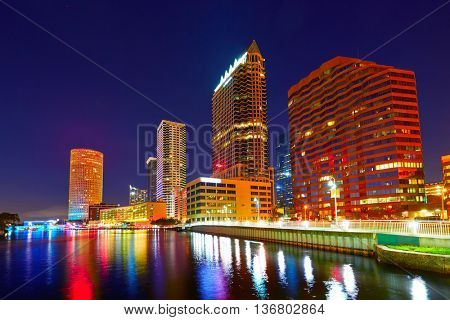 Florida Tampa skyline at sunset from Hillsborough river in US