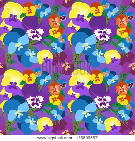 Seamless Pansy Floral Pattern. Summer colorful flower background for design fabric print textile